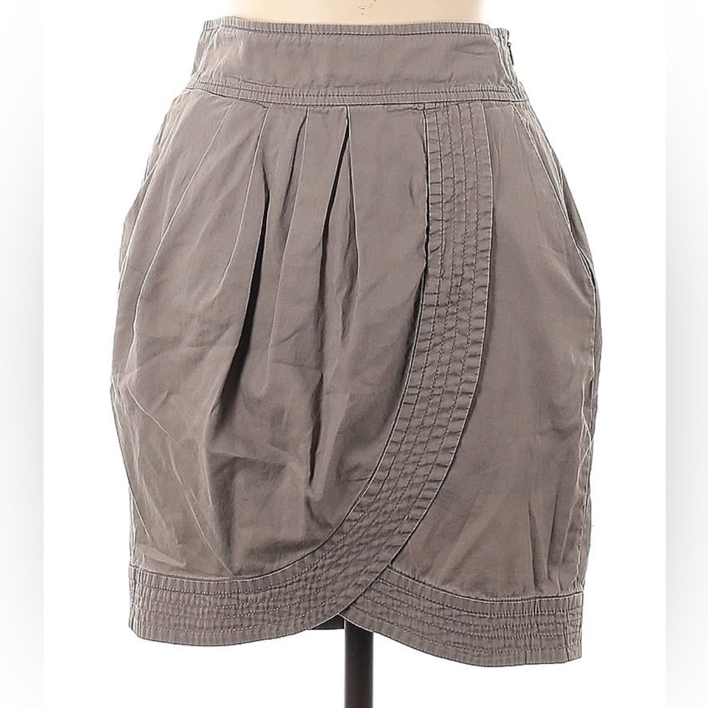 French Connection Gray Mini Skirt 100% Cotton Tie Sash Bow
